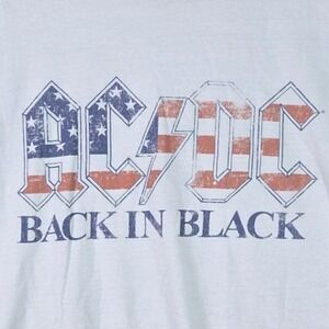 AC/DC Graphic Tee Mens XL White Back In Black American Flag Rock Band Shirt